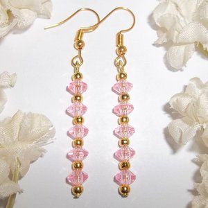 Long Earring Set Pink & Gold Lightweight Handmade Jewelry Beaded Dangle NWT 6326